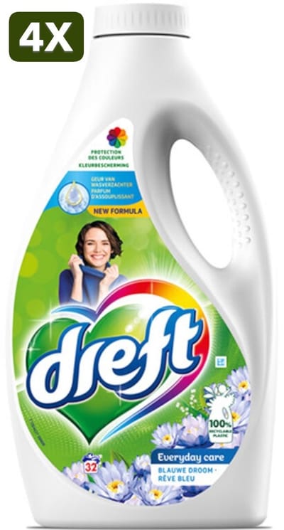 4 x Dreft Vloeibaar Wasmiddel Blue Dream 32 Wasbeurten 1,6 liter