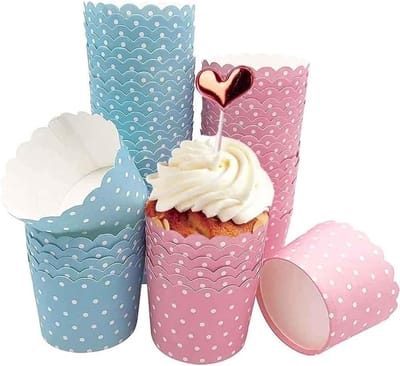 100 Stuks Cupcake Wraps - Papieren Muffin Mallen voor Feestdagen, Verjaardagen en Bruiloften in Roze en Blauw