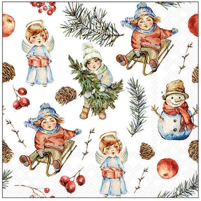 Ambiente servetten papieren servetten set van 20 stuks vintage kinderen in de winter 30 x 30 cm