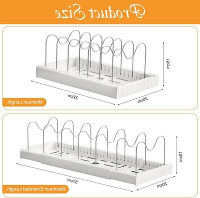Verstelbare pannenorganizer met 9 scheidingswanden voor dekselopslag in de keuken, 32-57 cm, ideaal voor keukenkasten en ruimtebesparing