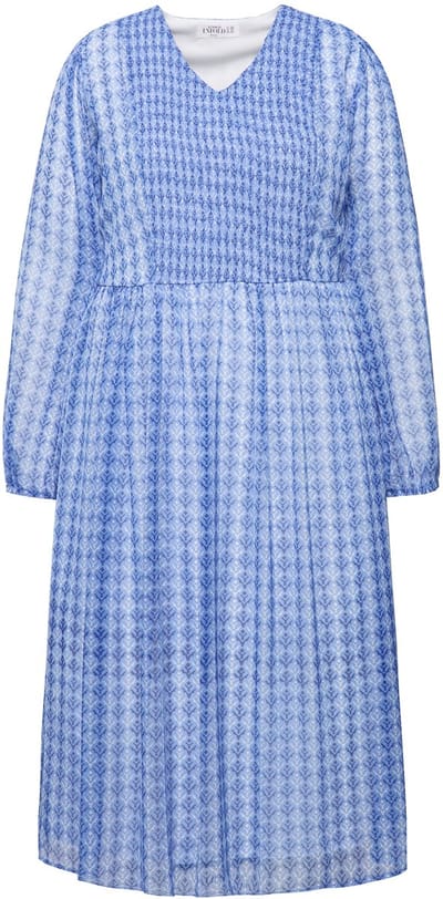 Studio Untold - Dames - Midi-jurk A-lijn minimalistische print V-hals - Jeansblauw - Maat 42+