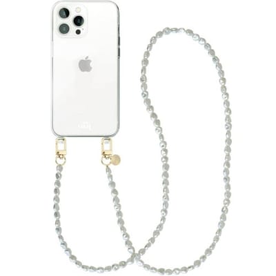 xoxo Wildhearts siliconen hoesje - Geschikt voor iPhone 16 Pro Max hoesje - Pearlfection - Telefoonhoesje - Hoesje met koord - Parelketting - lang telefoonkoord - Transparant hoesje (lange variant)
