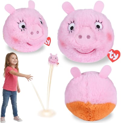 TY Peppa Pig Mama Pig Knuffelbal, stuiterend knuffeltje, BEANIE BOUNCERS, behendigheidsspeelgoed voor kinderen 10 cm