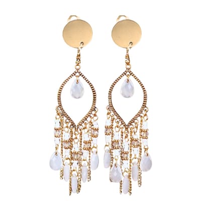 Clip oorbellen- goudkleurig -wit -steentje- geen gaatje- lang- Charme Bijoux