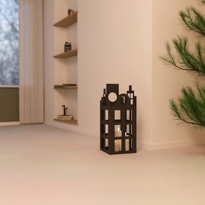 Windlicht Grachtenpand | Metaal | incl. ronde vaas | XLarge | Zwart | B20xL20xH48 cm