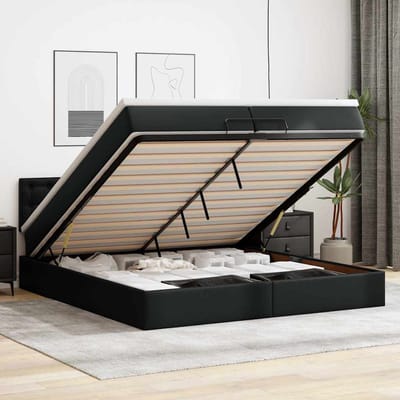 vidaXL - Ottoman - bed - met - matrassen - 200x200cm - kunstleer - zwart