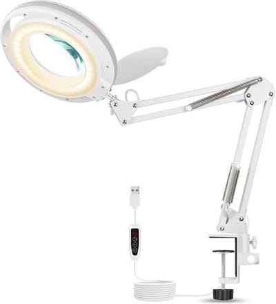 Bolture Staande Loeplamp met LED Verlichting - Vergrootglas met Standaard - Bureaulamp met Klem - Dimbaar - 5X Vergroting - Wit