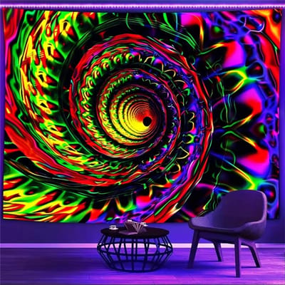Spiraal Psychedelisch Neon Wandkleed Kleurrijke Wervelwind UV Wandkleed Blacklight Wanddecoratie Slaapkamer Huisfeest Decoratie Feest Decoratie 40x60 cm multi