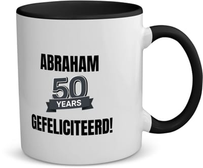 Akyol - 50 jaar sarah en abraham cadeau koffiemok - theemok - zwart - Hoera 50 jaar - jubileum man en vrouw - verjaardag - grappige tekst - jarig - verjaardag - 350 ML inhoud