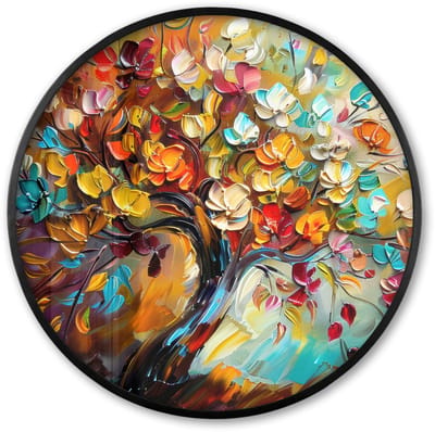 Poster in lijst Rond - Fotolijst 60x60 cm - Posters - Boom - Abstract - Kleurrijk - Bloemen - Ronde posterlijst zwart - Decoratie - Wanddecoratie woonkamer - Muurdecoratie slaapkamer