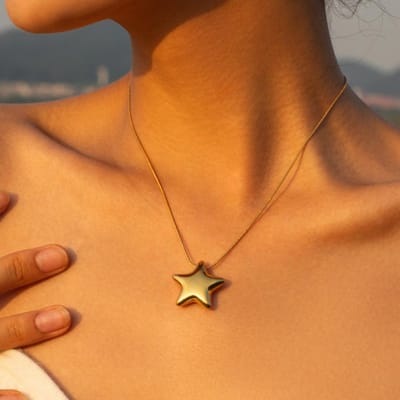 Dames 18K Goud Verguld Roestvrij Staal Ster Vorm Hol Hanger Ketting Waterdicht Niet-Verkleurend Sieraden Accessoire orange