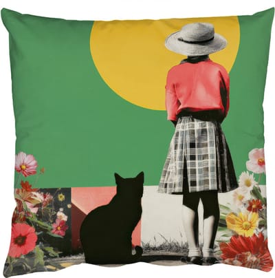 Sierkussens - Kussentjes Woonkamer - 50x50 cm - Retro - Meisje - Kat - Zon