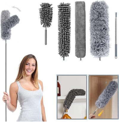 Plumeau Set - Stofwisser Telescoop - Hoge Oppervlakken Reinigen - Uitschuifbare Steel - Tot 256 cm - Grijs