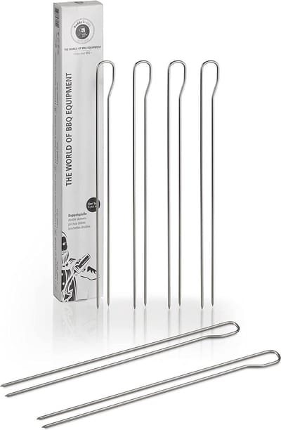 Buddy's BBQ - Grillspiezen set - 6 stuks dubbele spiesen - RVS zilver - 29 cm ringgreep