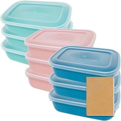 Famanu – Set rechthoekige plastic voedselcontainers, herbruikbaar, BPA-vrij, magnetron- en vaatwasserbestendig