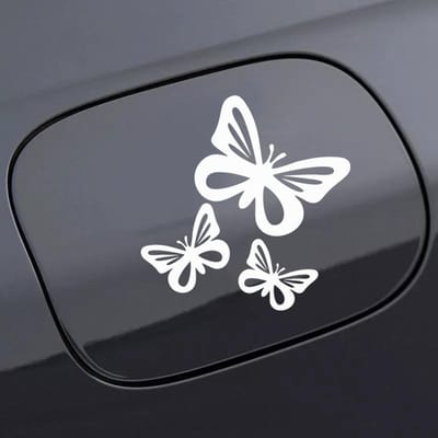Autocollant de Voiture Autocollant Papillon Drôle Autocollant Couvercle de Réservoir de Carburant Décoration de Vitre de Voiture Autocollant de Pare-chocs Arrière 13*12cm blanc