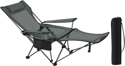 CORE Luxe campingstoel - Opbouwbare campingstoel met afneembare voetsteun - Bekerhouder - Draagtas - 84x52x88.5cm - Grijs