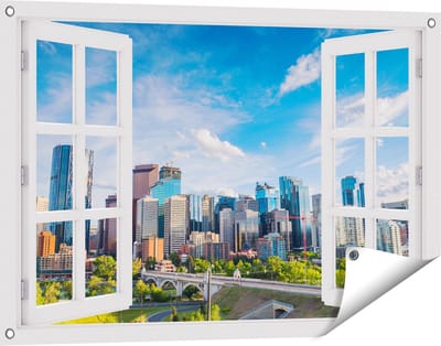 Gards Tuinposter Doorkijk Skyline Calgary Stad in Canada - 90x60 cm - Tuindoek - Tuindecoratie - Wanddecoratie buiten - Tuinschilderij