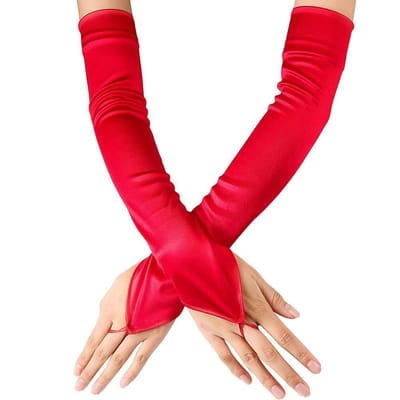 Gants Satinés à Crochet Doigts Longueur Moyenne Gants Simples en Satin pour Mariage Performance Gants de Mariage Rétro Européens et Américains
