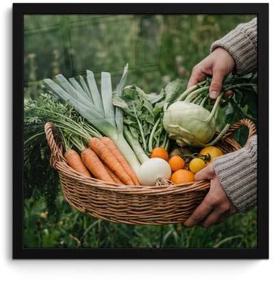 Poster in lijst - Fotolijst 40x40 cm - Posters - Veld - Groenten - Biologisch - Oogst - Posterlijst zwart - Decoratie - Wanddecoratie woonkamer - Muurdecoratie slaapkamer