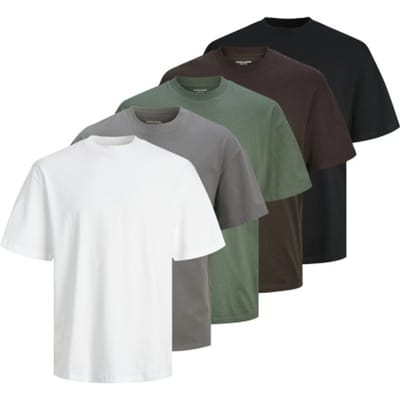 Jack & Jones Heren T-Shirt JJHUGO Ronde Hals Effen 5-Pack Multicolor - Maat S