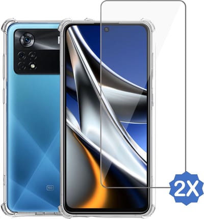 Geschikt voor Xiaomi Poco X4 Pro 5G Hoesje + 2x Screenprotector – Gehard Glas Cover + Shock Proof Case – Transparant