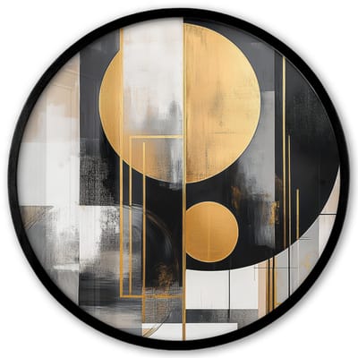 Poster in lijst Rond - Fotolijst 40x40 cm - Posters - Abstract - Goud - Zilver - Vormen - Aesthetic - Modern - Ronde posterlijst zwart - Decoratie - Wanddecoratie woonkamer - Muurdecoratie slaapkamer