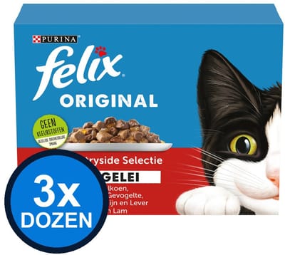 3x Felix - Original Countryside Selectie in Gelei - Kattenvoer Natvoer - doos 12x85g