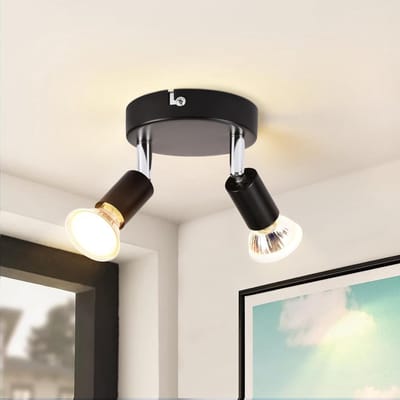 Glitzerlife - Plafondspot Plafondlamp - 2xGU10 draaibaar opbouwspot - LED verlichting - 330° verstelbaar - Metaal modern design - Ø11cm - Zwart