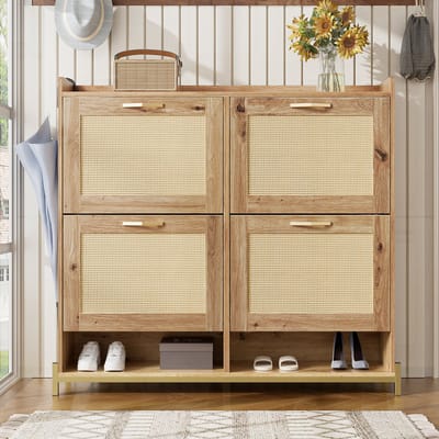 REDOM - Schoenenkast - Ruimtebesparend - Modern - Voor Hal - MDF En Metaal - Houtkleur - 108,5 x 24 x 100 cm
