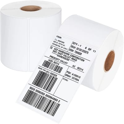 500 x Thermische Verzendlabels voor PostNL, DHL, DPD, GLS, UPS en FedEx - 100 x 150 mm - 500 Thermo-Eco papieren etiketten op 1 rol met een kern van 40 mm - Zelfklevend, geperforeerd 10 x 15cm