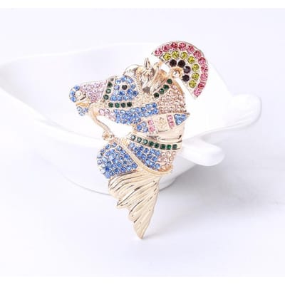Strass Regenboog Paardenhoofd Broche Mode Wild Dier Sieraden Tassen Jas Accessoires blauw