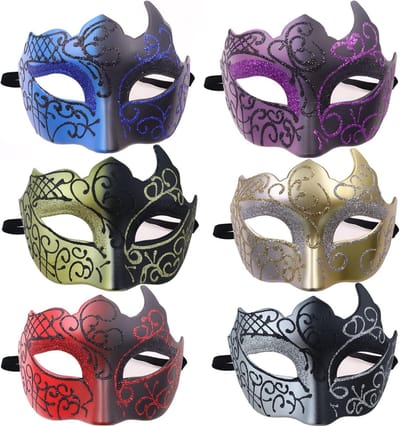 Set van 6 Vintage Venetiaanse Maskers met Elastische Band voor Halloween, Carnaval en Verkleedpartijen
