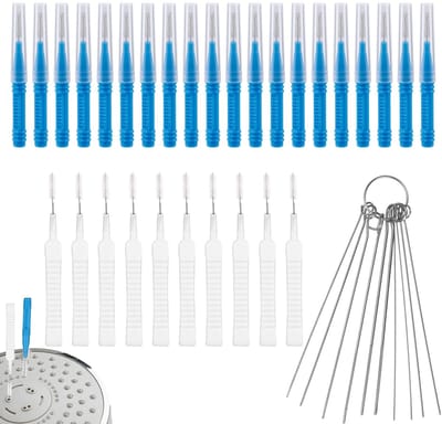 Dailygoods- Douchekop Reinigingsborstel - 40 Stuks - Roestvrij Staal/Plastic - Anti-Verstopping - Sproeier Ontstopper - Diverse Maten - Handige Gereedschappen - Reinigingsset