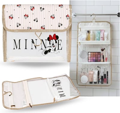 Minnie Mouse Disney Transparante REIS-opvouwbare toilettas, RUIM, hangende organizer MET HAAK 26x24cm