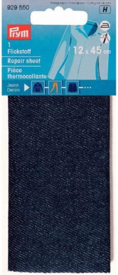 PRYM VERSTELSTUK, DONKER JEANS, OPSTRIJKBAAR 12X45CM, PER STUK.