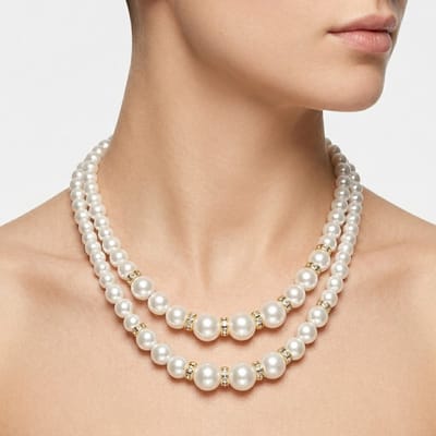 Wit goudkleurige parel ketting dames dubbellaagse parel ketting strass kralen sleutelbeen ketting elegante sieraden voor feestelijke gelegenheden en dagelijks gebruik