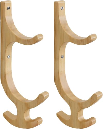 Wandrek Houten Houder - Opberghouder Gym - Fitness Organiseren - Ruimtebesparend Ontwerp - 41 x 33 cm - Houtkleur