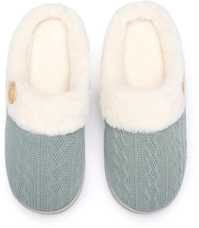 longziming -Dames Pantoffels Maat 38-39 – Gebreid Bovenwerk, Pluche Voering & Memory Foam – Antislip, Waterdicht & Geluidsarm – Comfortabel voor Binnen en Buiten