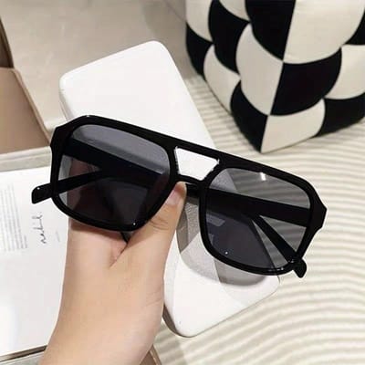 Lunettes de soleil rétro à double pont Été Protection extérieure Mode Lunettes pour hommes et femmes black white
