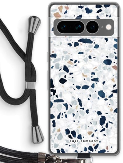 Case Company® - Hoesje met koord geschikt voor Google Pixel 7 Pro hoesje met Koord - Terrazzo N°1 - Telefoonhoesje met Zwart Koord - Bescherming aan alle Kanten en Over de Schermrand