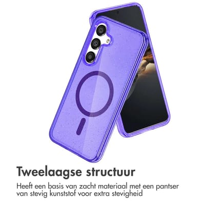 imoshion Hoesje - Geschikt voor Samsung Galaxy S24 - Sparkle Backcover met Magnetische Ring - Glitter Paars