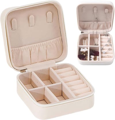 Famanu – Draagbare sieradendoos - compacte sieraden organizer voor reizen - opbergdoos voor ringen - oorbellen en kettingen - ideaal als cadeau voor verjaardag of kerst