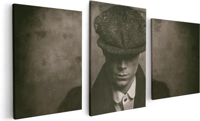 Artaza Canvas Schilderij Drieluik Engelse Gangster Uit Jaren 1920 cm - Zwart Wit - 120x60 cm - Wanddecoratie Woonkamer - Schilderijen - Muurdecoratie