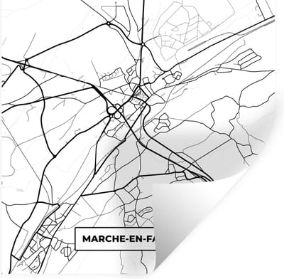 Muurstickers - Sticker Folie - Kaart – Plattegrond – Stadskaart – Marche en Famenne – België – Zwart Wit - 100x100 cm - Plakfolie - Muurstickers Kinderkamer - Zelfklevend Behang XXL - Zelfklevend behangpapier - Stickerfolie