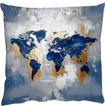 Sierkussens - Kussentjes Woonkamer - 50x50 cm - Wereldkaart - Blauw - Abstract