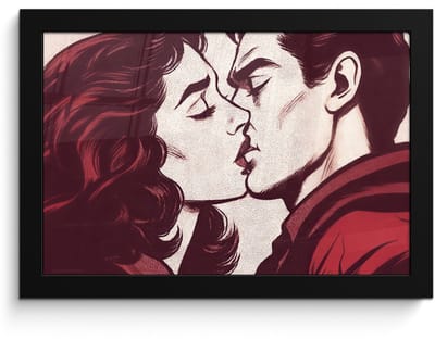 Poster in lijst - Fotolijst 30x20 cm - Posters - Kussen - Personen - Retro - Bordeaux - Posterlijst zwart - Decoratie - Wanddecoratie woonkamer - Muurdecoratie slaapkamer