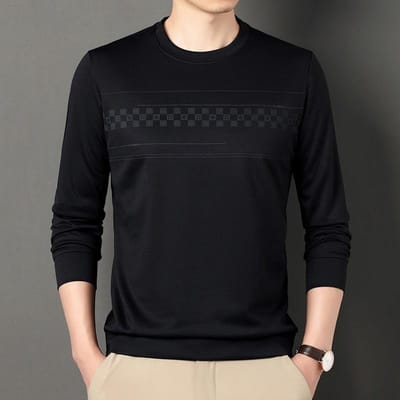 Herfst Nieuw Heren T-shirt met Lange Mouwen Heren Koreaanse Stijl Los Effen Kleur Ronde Hals Trui Heren XXXXL black
