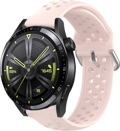 Strap-it Siliconen bandje met gaatjes - geschikt voor Huawei Watch GT / GT 2 / GT 3 / GT 3 Pro 46mm / GT 4 46mm / GT 5 (Pro) (46mm) / GT 4 46mm / GT 5 (Pro) (46mm) / GT 2 Pro / GT Runner / Watch 3 - Pro / Watch 4 (Pro) / Watch Ultimate - roze