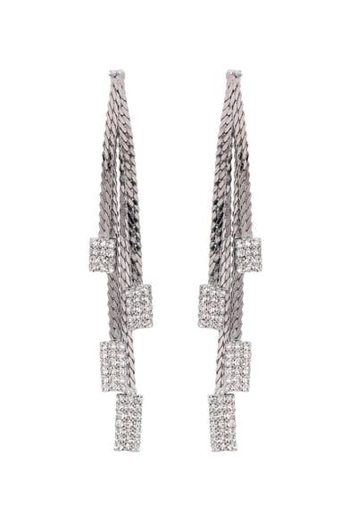 AVANT-GARDE PARIS Oorbellen - vierkante stenen met ketting - 1 paar - rhodium plating en elegante uitstraling